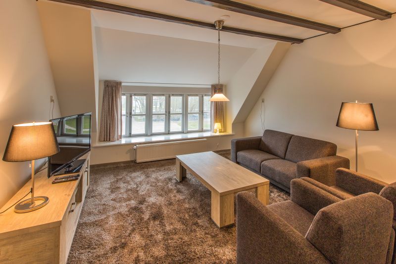 Gemuetliches Wohnzimmer im Typ X-7 Ferienhaus De Cocksdorp Texel mit bequemen Sofas