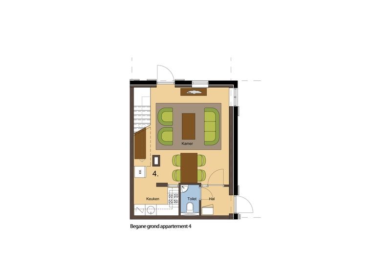 Plattegrond begane grond Type T-4 vakantiehuis, De Cocksdorp, Texel.