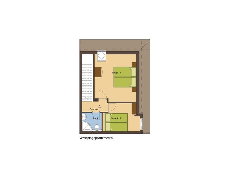 Plattegrond bovenverdieping Type T-4 vakantiehuis, De Cocksdorp, Texel.