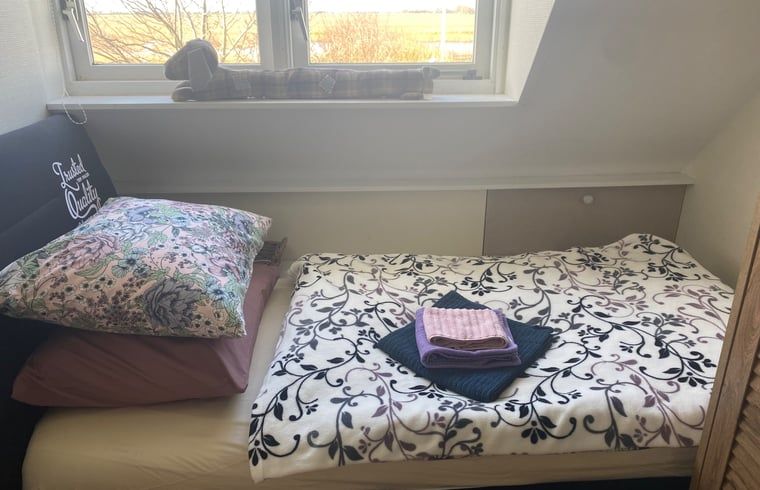 Cozy bedroom with view in Holiday home in De Cocksdorp, Texel, Wadden Islands.