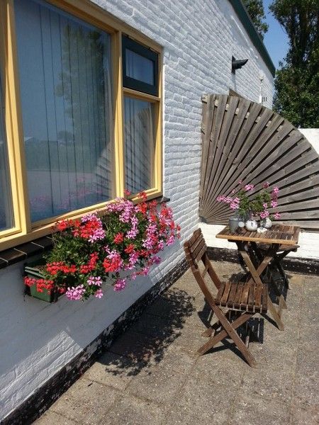 Cozy terrace with flowers at Holiday Homes Family Bouthoorn in Zuid-Eierland, Texel.