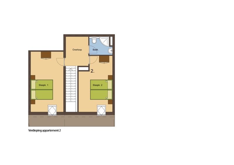 Plattegrond bovenverdieping Type S-2 vakantiehuis, De Cocksdorp, Texel.