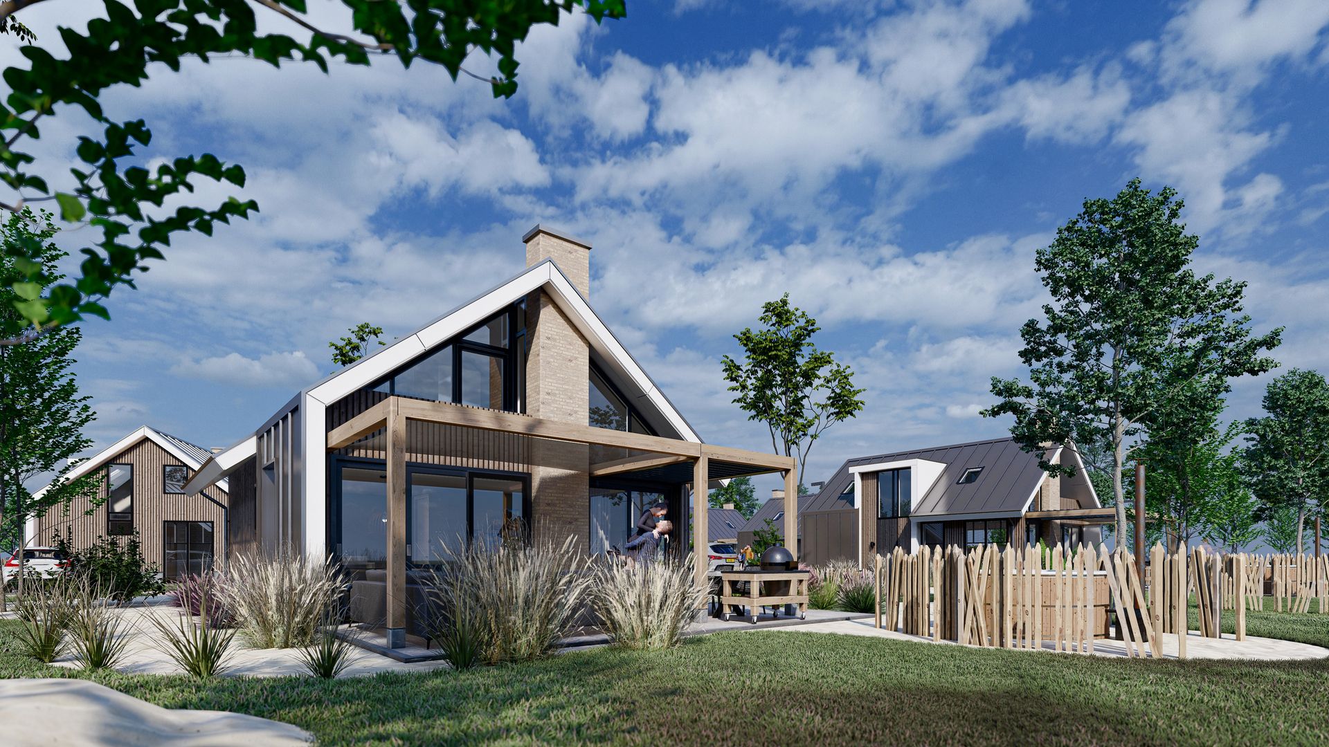 Chalet in De Cocksdorp met moderne architectuur omgeven door natuur op Texel, Waddeneilanden.