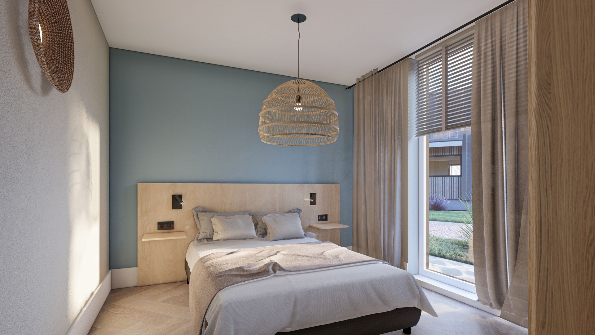 Knusse slaapkamer in Chalet in De Cocksdorp, met uitzicht op de tuin, Texel.