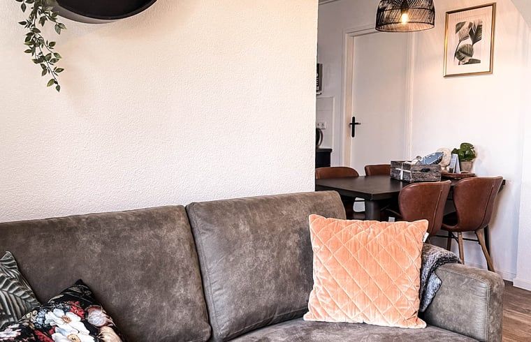 Gemuetliches Wohnzimmer im Ferienhaus in De Cocksdorp, Texel, mit bequemem Sofa und stilvoller Einrichtung auf den Watteninseln.