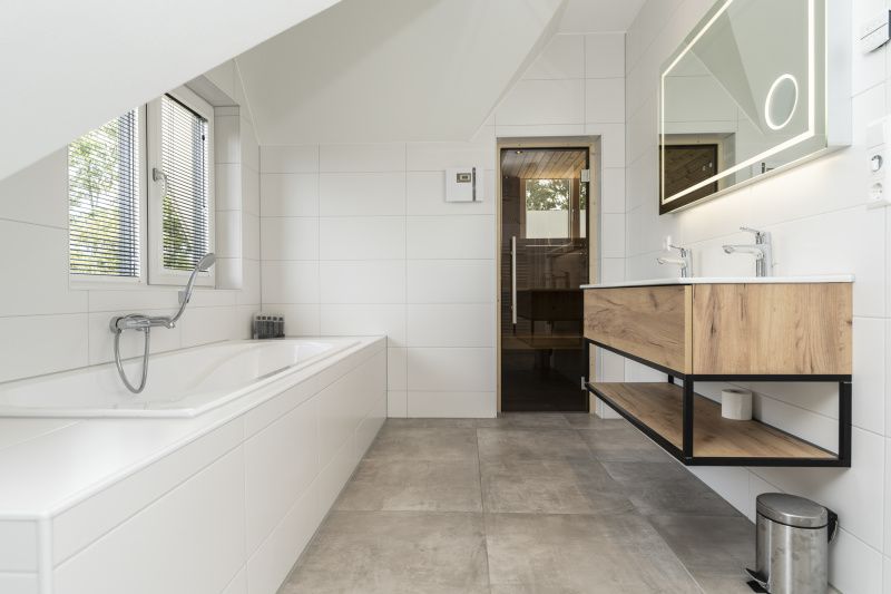 Spa-like bathroom with bathtub in Villa 21A, De Koog, Texel, vacation home on the Wadden Islands.
