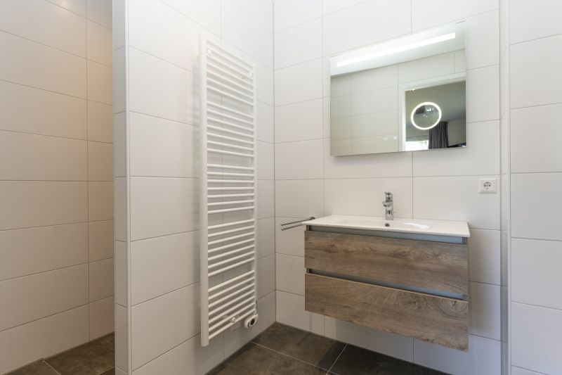 Stylish bathroom in Villa 37a, De Koog, Texel, vacation home with modern sink and spacious shower.