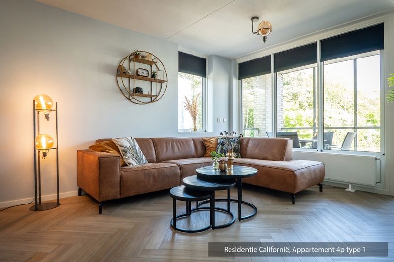 Spacious sitting area in Type 1 vacation home, De Koog, Texel with modern furnishings and views of nature.