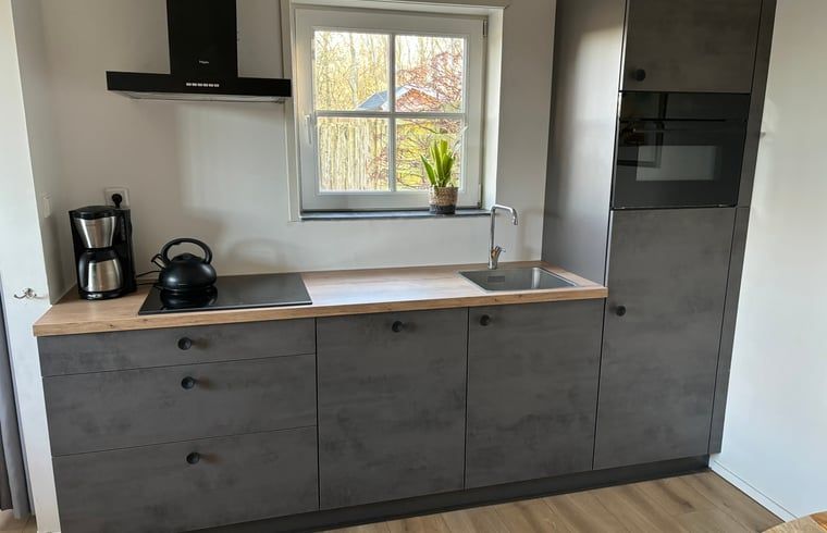 Dining room of Cottage in De Koog on Texel, featuring a rustic wooden table and art on the wall.