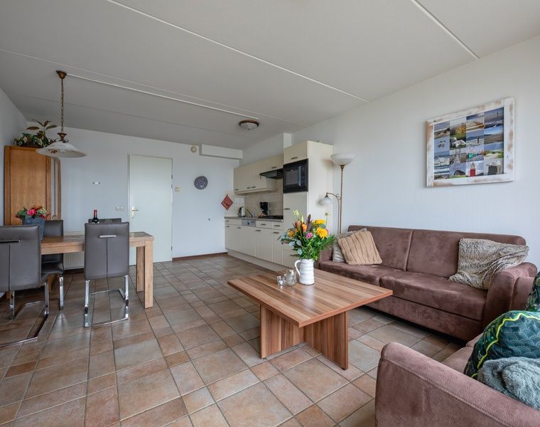 Open living space of Resort De Buteriggel Apartment 1, vacation accommodation in De Koog, Texel.