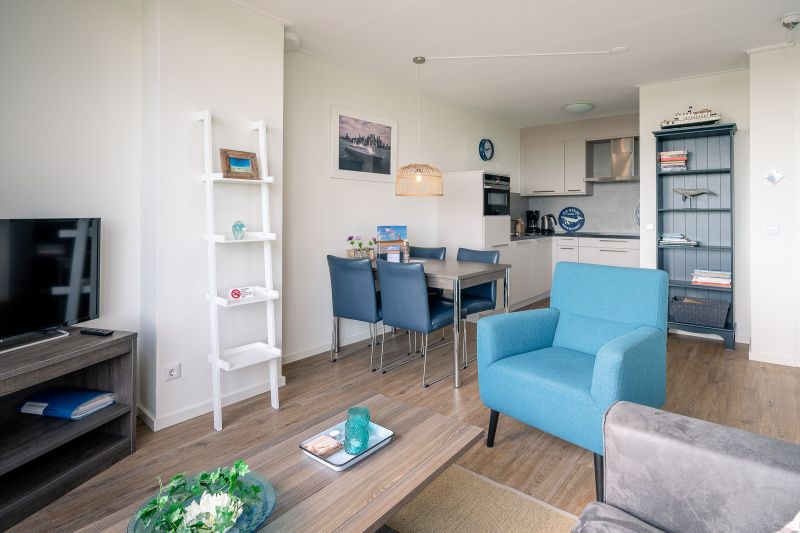 Open keuken en woonkamer in Appartement Juliana 176 Eilandzicht, De Koog, Texel, met moderne faciliteiten op de Waddeneilanden.