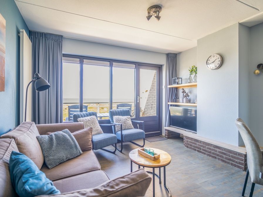 Gemuetliches Wohnzimmer mit Meerblick im Apartment Juliana 156 Zeezicht, De Koog, Texel.