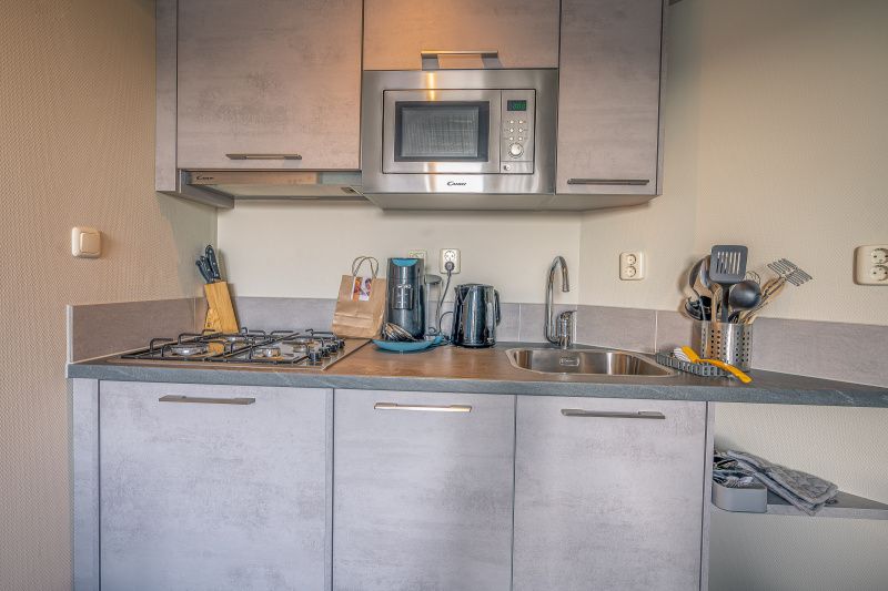 Compact kitchen with modern appliances in Apartment Zeedistel 24, De Koog, Texel.
