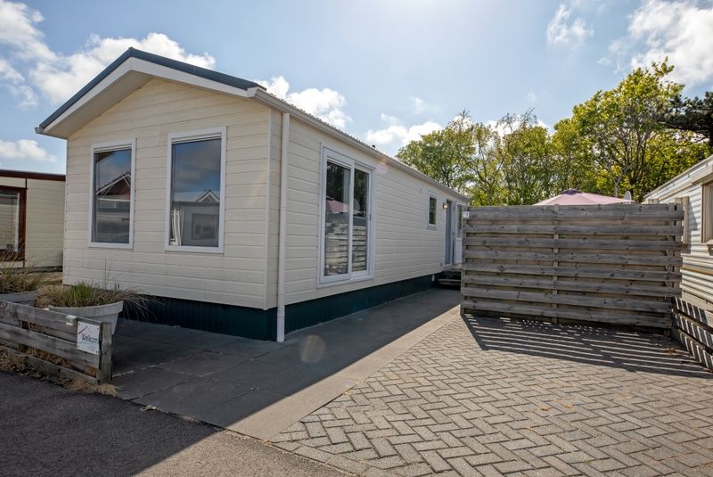 Sunny terrace at Chalet Bregkoog 7, located in picturesque De Koog on Texel, Wadden Islands.
