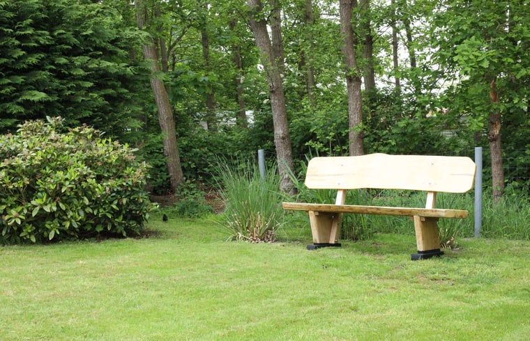 Wooden bench in the garden of Holiday home in De Koog, perfect for relaxation, Texel, Wadden Islands.