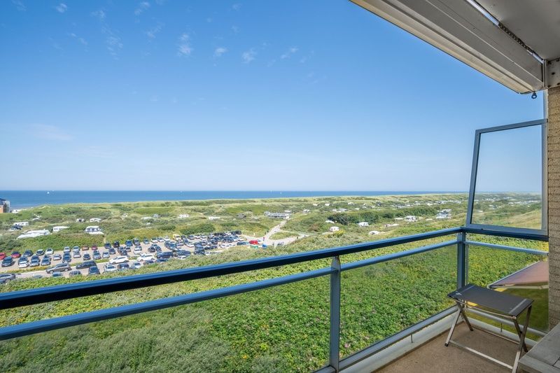 Panoramablick auf das Meer von der Terrasse der Ferienwohnung Juliana 158 Zeezicht, Ferienunterkunft De Koog, Texel.
