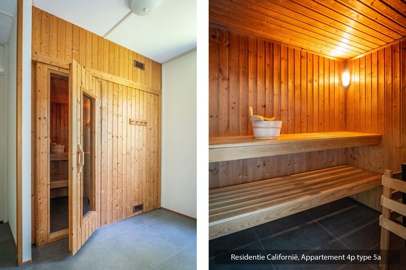 Private Sauna im Ferienhaus Typ 5A, De Koog, Texel, fuer ultimative Entspannung.