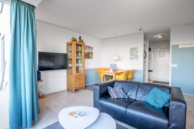 Modern seating area in Apartment Juliana 068 Island and Sea View, De Koog, Texel with flat-screen TV and dining area.