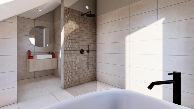 Luxury bathroom in Duinvilla Wellness 6, Texel, with walk-in shower and modern sink.