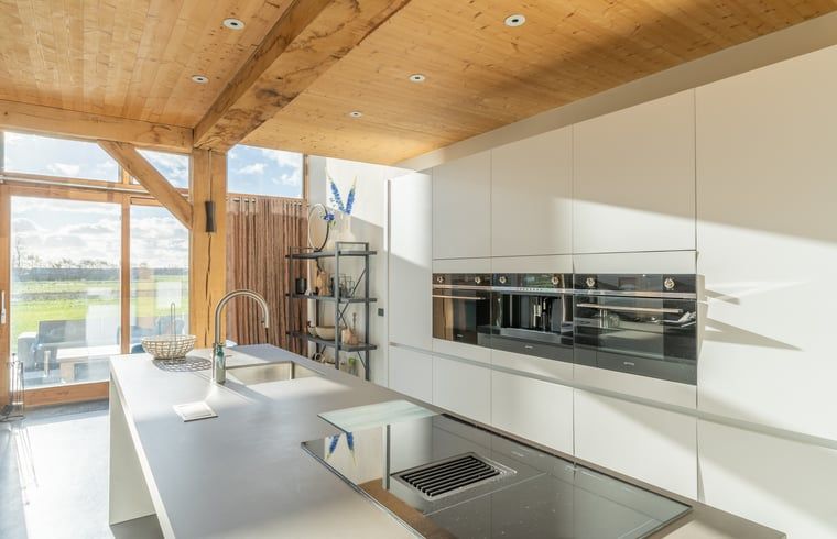 Modern kitchen with island in Holiday home in De Koog Texel, perfect for culinary delights on the Wadden Islands.