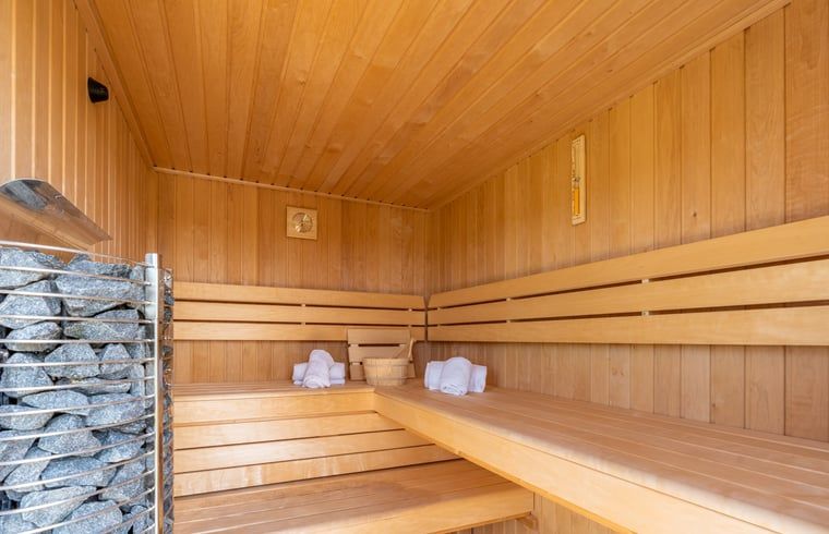 Interior of the sauna in Holiday home in De Koog Texel, offers relaxation and rest on the Wadden Islands.