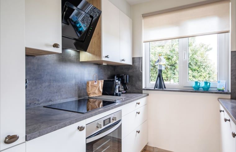 Stilvolle Kueche mit Geraeten in Cottage in Den Burg, Texel, Ferienhaus auf den Watteninseln.