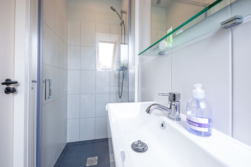 Shower and sink in Hotel Loodsmans Welvaren - Apartment, Den Hoorn, Texel.