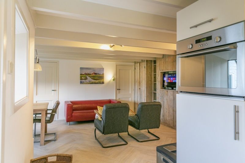 Modern furnished living room of Apartment Hof, Den Hoorn, Texel, with open kitchen.