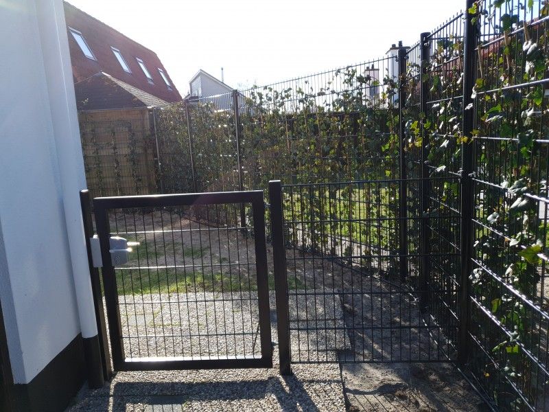 Fenced garden at Alkema bungalow rental Gortersmient, vacation home in Dennenbos Texel for privacy.
