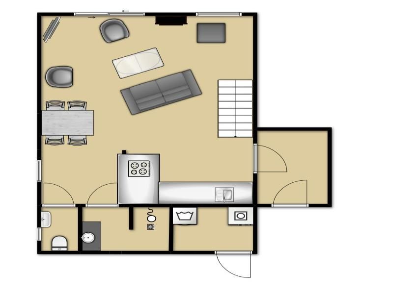 Floor plan of first floor Holiday home Gortersmient 356, De Dennen, Texel. Overview of the layout on the Wadden Islands.