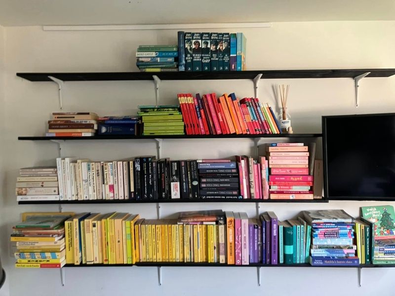 Kleurrijke boekenkast in Bungalowpark Gortersmient - Blommenzee, De Dennen, Texel voor leesliefhebbers.