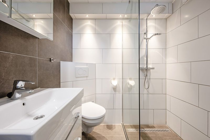 Stilvolles Badezimmer im Ferienhaus Gortersmient 302, De Dennen, Texel mit moderner Dusche.