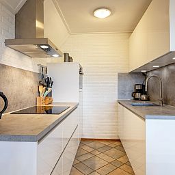 Stilvolle Kueche im Ferienhaus Schelpenoord 129, De Cocksdorp, Texel mit modernen Geraeten.