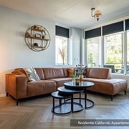 Spacious sitting area in Type 1 vacation home, De Koog, Texel with modern furnishings and views of nature.