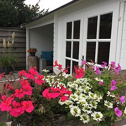 Bunter Blumengarten im Ferienhaus Jutter in De Koog, Texel. Geniessen Sie die Natur und die Ruhe auf den Watteninseln.