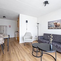 Spacious sitting area in Two persons apartment large - first floor, De Koog, Texel with comfortable sofa and armchair.