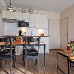 Modern kitchen in Motel Texel Apartment with bath (B), De Koog, Texel with dining area and cooking facilities.