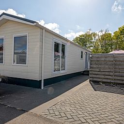 Sunny terrace at Chalet Bregkoog 7, located in picturesque De Koog on Texel, Wadden Islands.