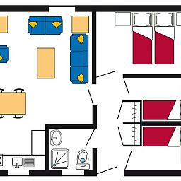 Plattegrond van Type 2 - 6 persoons vakantiehuis in De Dennen, Texel met ruime indeling.