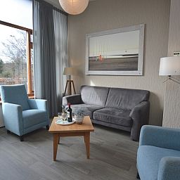 Heller Wohnraum im Ferienhaus Lelie, Texel, mit moderner Einrichtung und Blick auf die Natur.