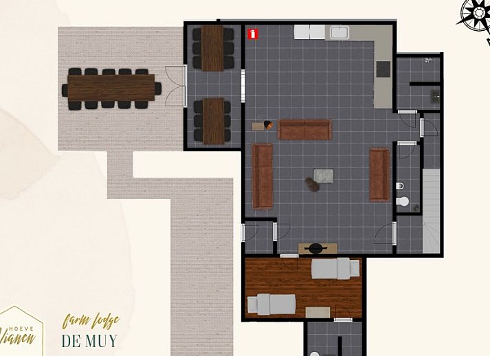 Moderne inrichting in Unieke 12 pers. Farm Lodge De Muy op Hoeve Vianen, De Cocksdorp, Texel.