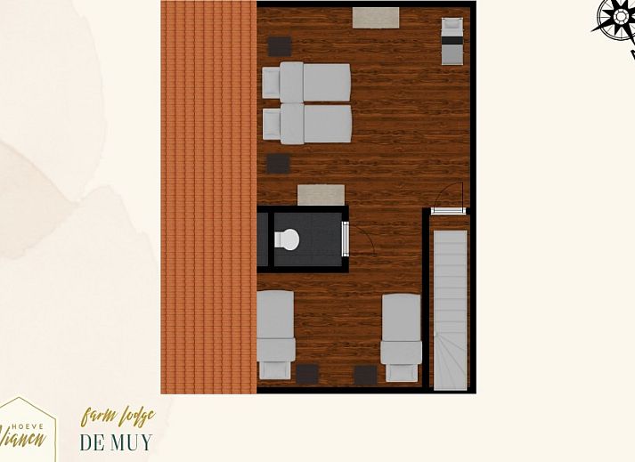 Moderne inrichting in Unieke 12 pers. Farm Lodge De Muy op Hoeve Vianen, De Cocksdorp, Texel.