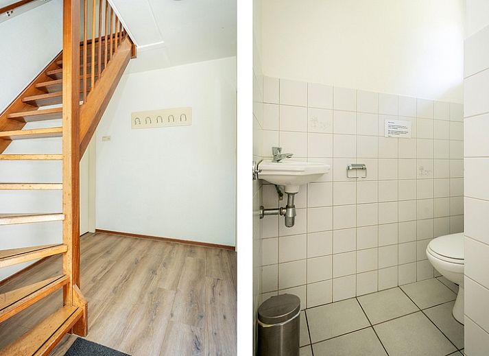 Terrasse mit Sonnenschirm im Bungalow De Witte Hoek 5 pers. 142 in De Cocksdorp, Texel.