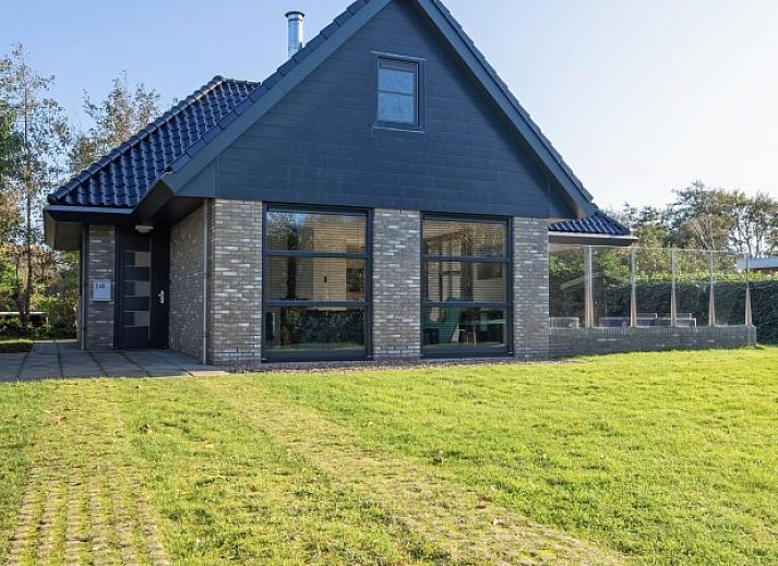 Stilvolles Wohnzimmer des Ferienhauses Slufteroord 240 in De Cocksdorp mit Kamin.