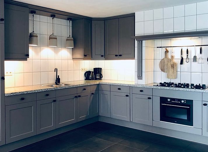 Vorderseite eines Ferienhauses in De Cocksdorp, Texel, mit Gruenpflanzen und Backsteinfassade.