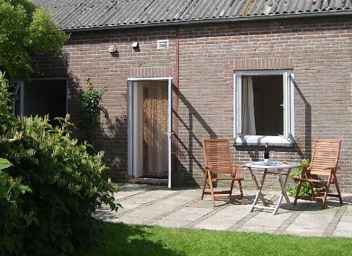 Aerial view of Cottage in De Cocksdorp, vacation home on Texel with vast fields and nature.
