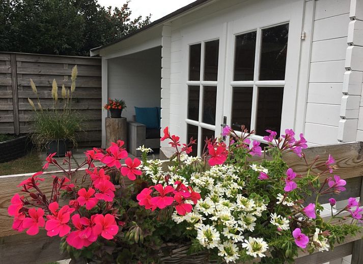 Gemuetliches Wohnzimmer des Ferienhauses Jutter in De Koog, Texel. Gemuetliche Sitzecke mit Blick auf die gruene Umgebung.