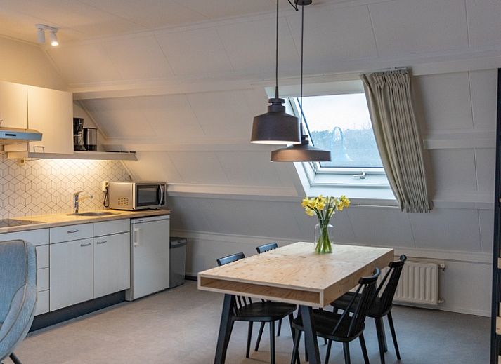 Gemuetliches Wohnzimmer im Apartment 4 bis 6 Personen, De Koog, Texel mit stilvollen Moebeln und natuerlichem Licht.