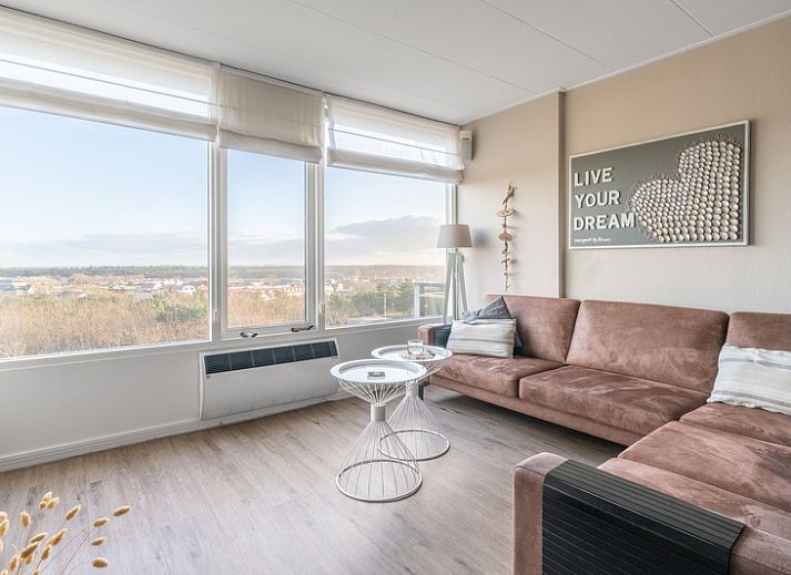 Wohnzimmer mit Panoramablick in Apartment Juliana 174 Eilandzicht, De Koog, Texel.