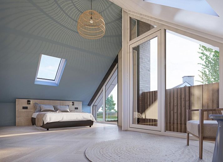 Duinvilla Wellness 5 in De Koog, Texel, ein modern eingerichtetes Ferienhaus inmitten der gruenen Natur.